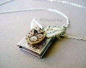 Steampunk Wing Book Locket in sterling silver