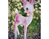 pink deer ornament big eye fawn paper hangie 10 inches tall Custom Order RESERVED