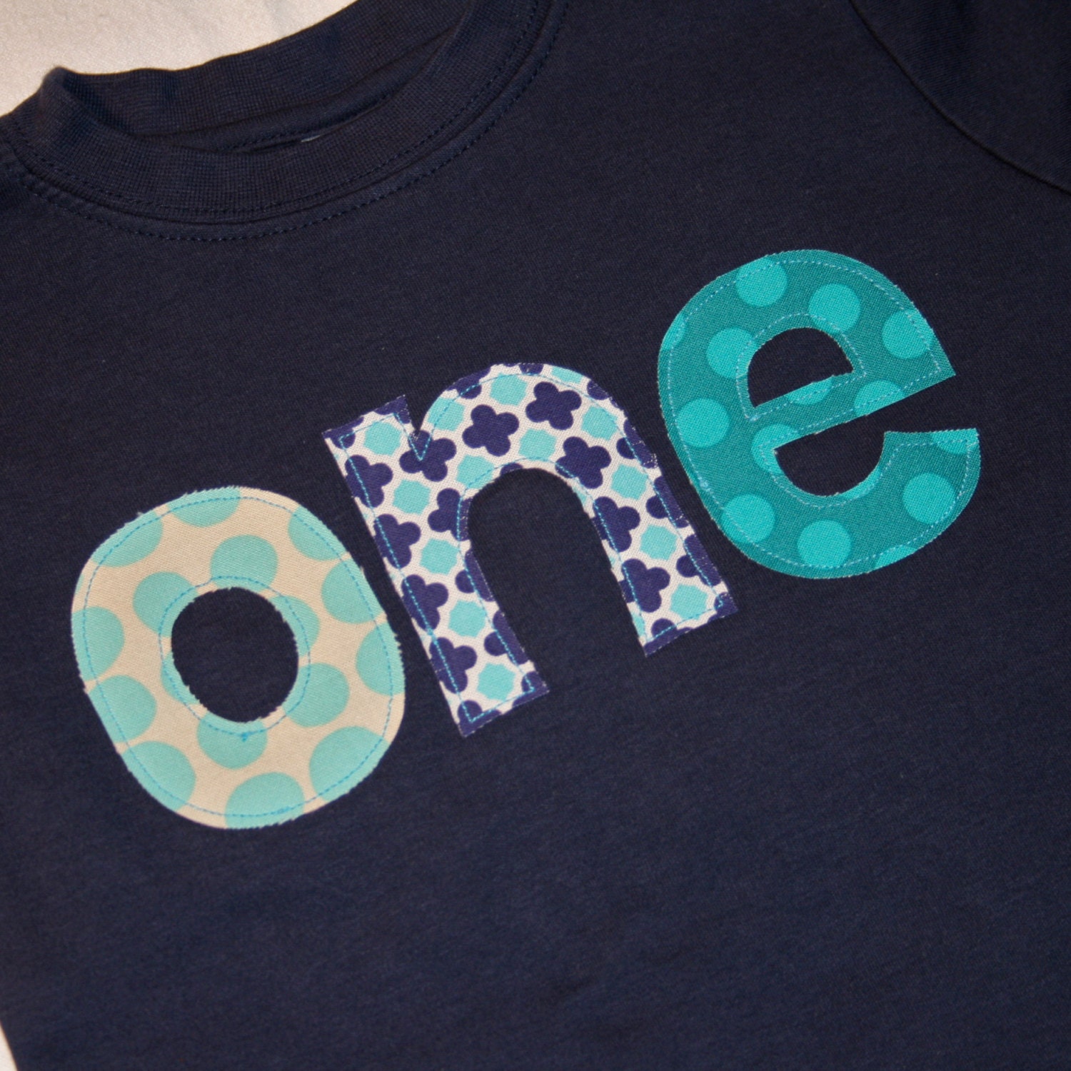 Boys ONE Shirt for First Birthday - 18 month SHORT sleeved navy blue tshirt with aqua and white lettering - READY to Ship