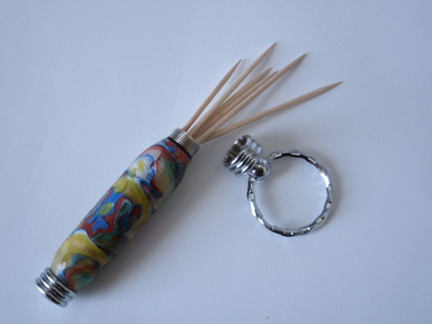 Multi Color Swirl Acrylic  Secret Compartment Toothpick/Needle/Pill Holder Keyring