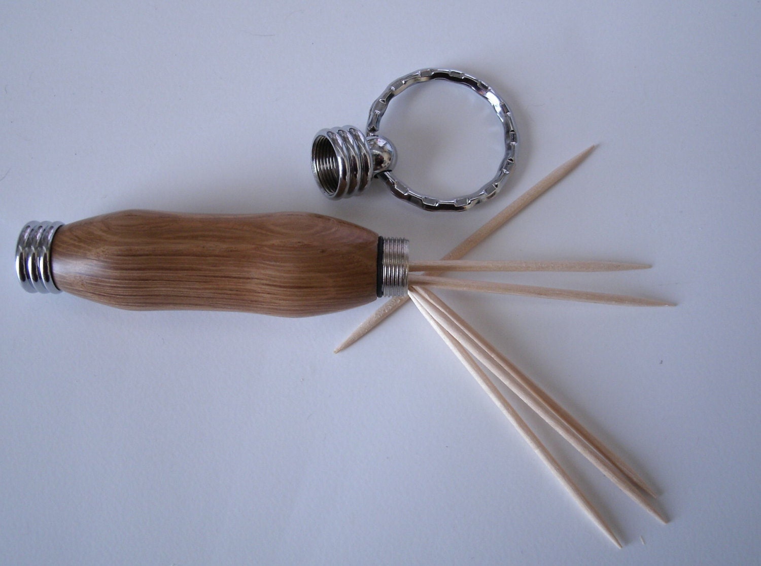Bubinga Wood Secret Compartment Toothpick/Needle Holder Keyring