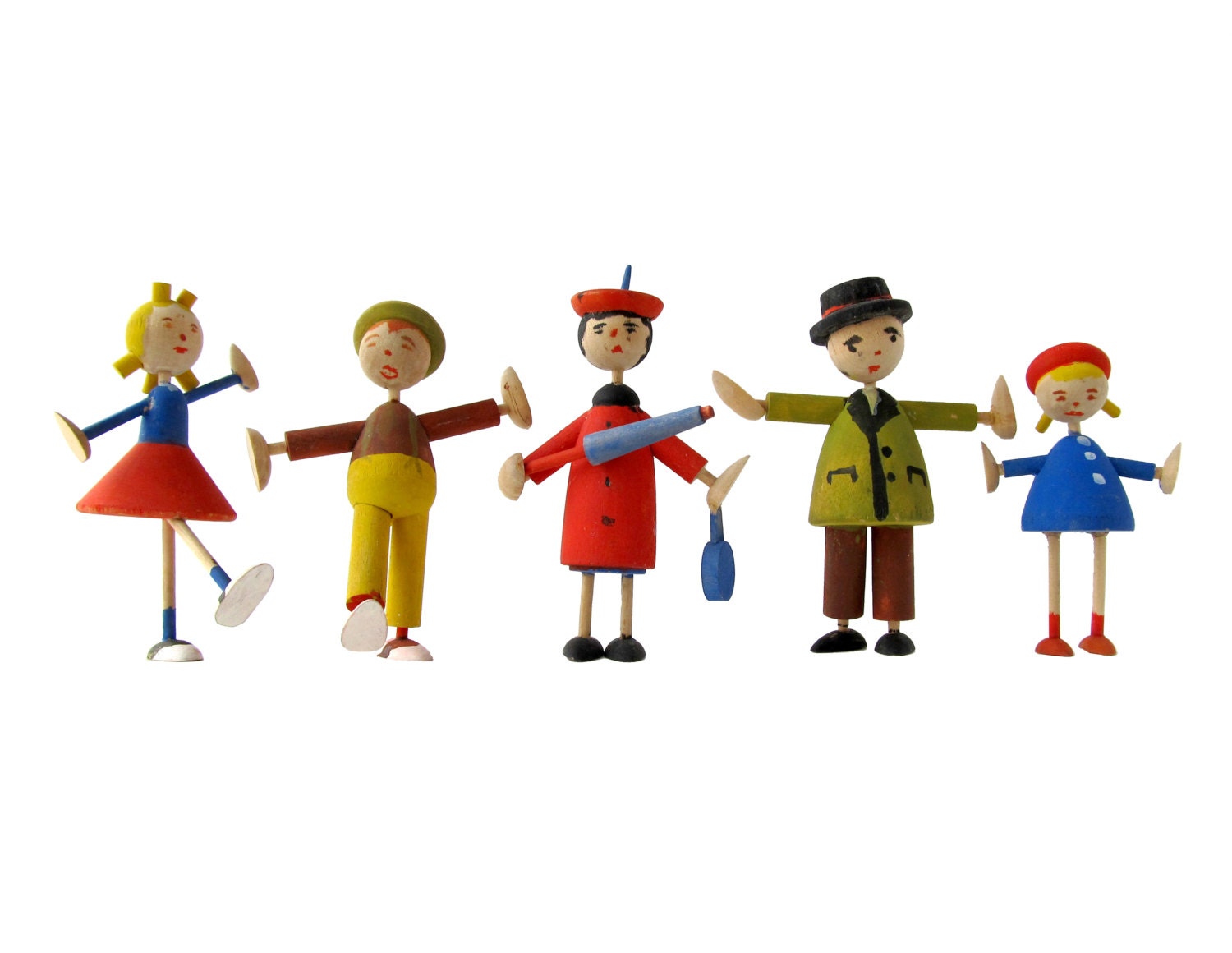 Wooden STICK FAMILY Small Folk Art Figurines