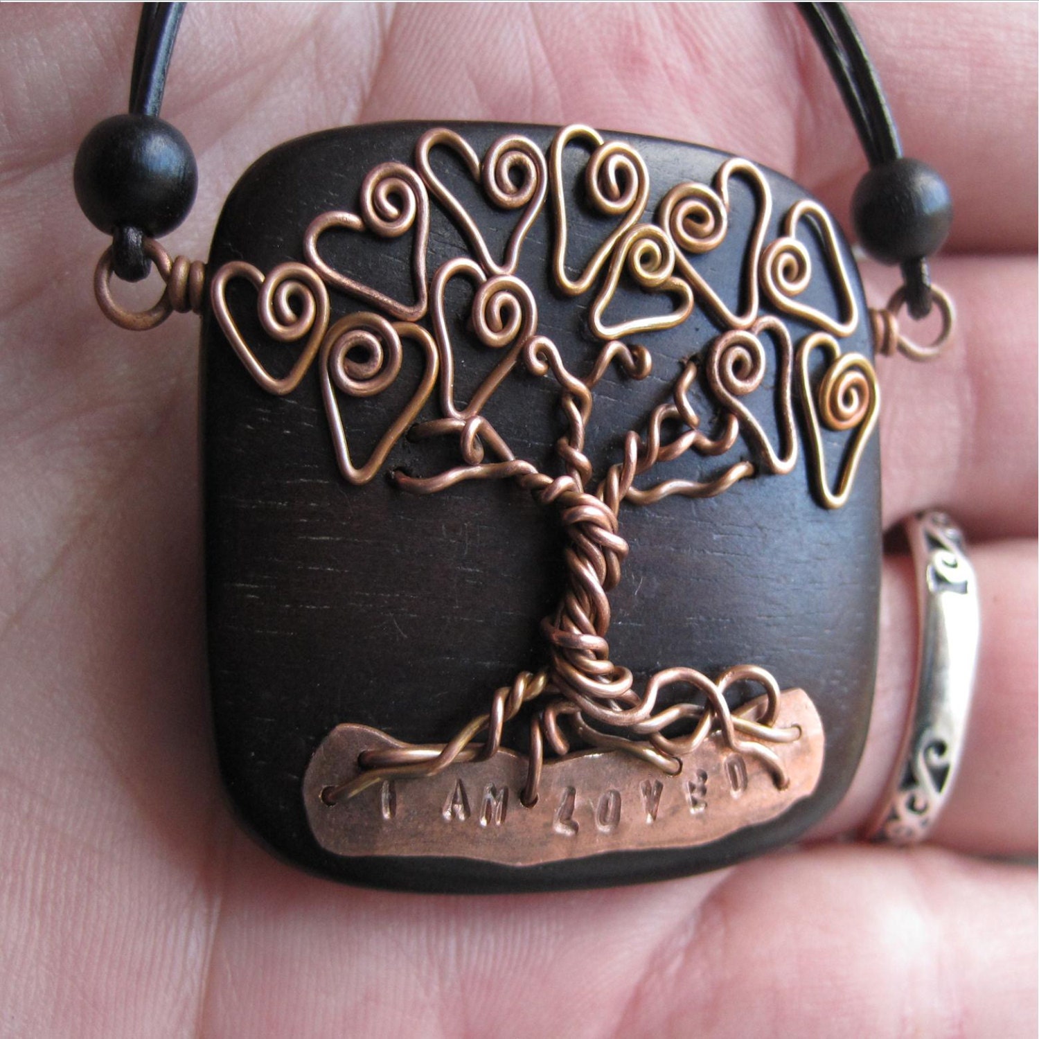 Love Tree Of Life - Made to order- Tiger Ebony Wood and Copper Wire - Whimsical - With your personalized word or inspiration