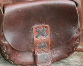 vintage leather handbag tooled 1970s stitched