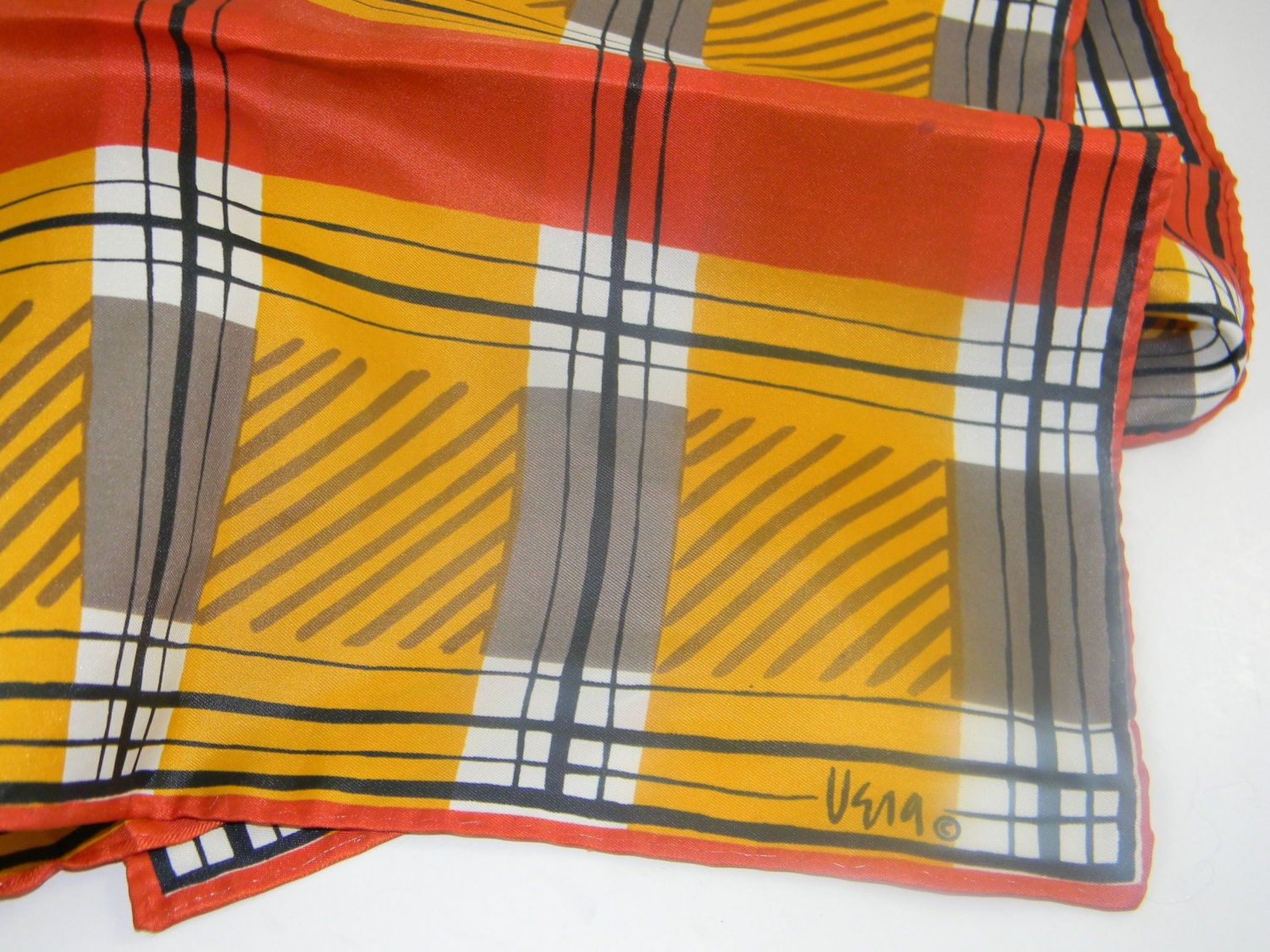 Vintage  vera scarf, plaid, tartan, rolled edges,square scarf