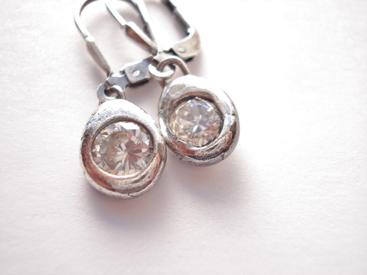 Cubic Zirconia Earring, Teardrop Shape, Sterling Silver Leverback