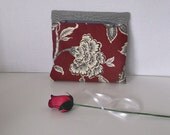 Cute Makeup Bag . Cute Makeup Organizer , Cosmetic Bag , Red Floral Print Clutch , Purse Organizer , Seaside Bag