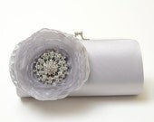 Rhinestone Bridal Clutch Bridesmaid Clutch - Silver Clutch - Kisslock Snap Petite Silver Bouquet Flower Clutch
