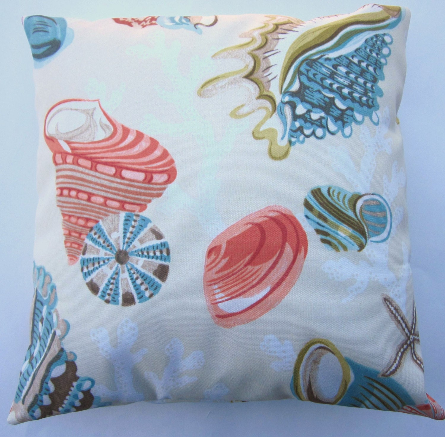 Seashell Throw Pillow Cover -- Decorative Indoor Outdoor Cushion Cover -- 16 x 16