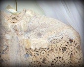 Lace Romantic Dress, BY THE SEA, Valentines Day,Special Occasion Tea length dress, tea stained, bridal, wedding, prom, lace, ecru, roses