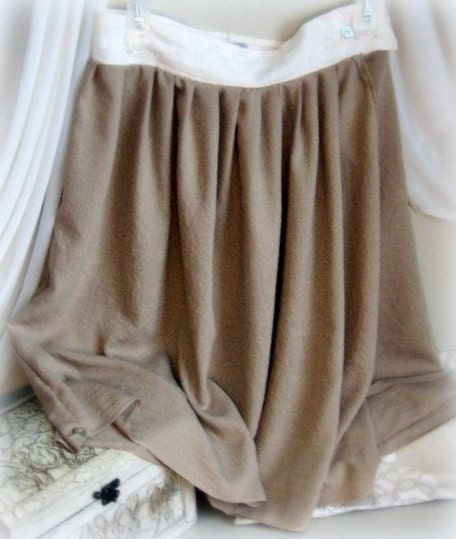 Rayon Skirt, CANVAS, Circle, Size Small, White waistband, khaki
