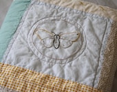 Hand Embroidered Baby Quilt - Moth and Moon - Organic Cotton Batting