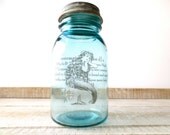 Mermaid Print // Blue Mason Jar // Shabby Beach House Home Decor // Air Plant Holder // Coastal Wedding
