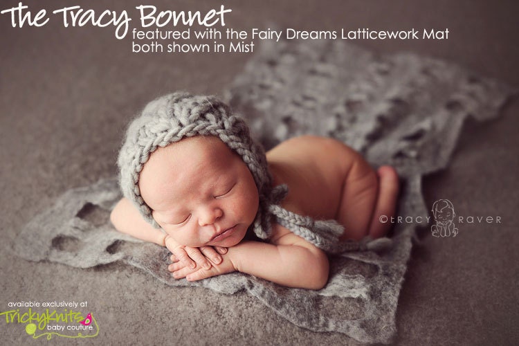 ON SALE Tracy Bonnet Baby Boy or Baby Girl Hat Diagonal Stitch Bonnet Newborn Photography Prop by TrickyKnits original designer