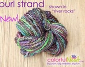 Colorful Nest Purl Strand in "river rocks" lumpy bumpy handspun yarn great for photo props in Welcoming Home Baby the Handcrafted Way