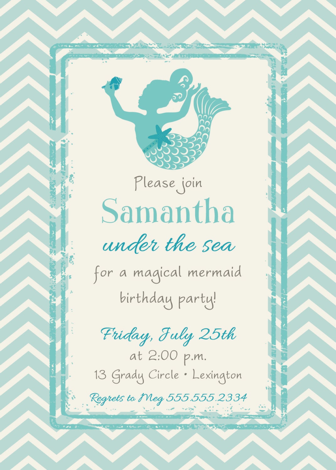 MAGICAL MERMAID in CHEVRON Birthday Invitation (Printable)