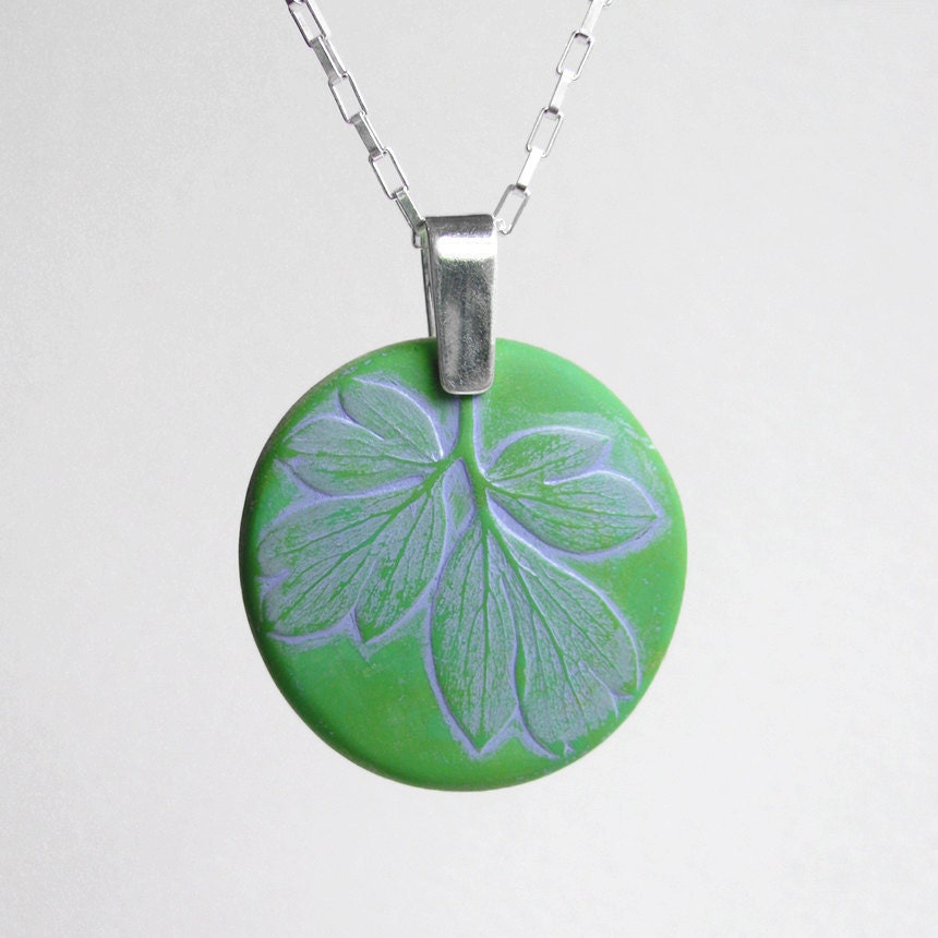 Botanical Leaf Necklace Bleeding Heart Pendant Dicentra Garden Green Botany Woodland Sterling