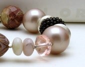 Pink Opal Sterling Silver Organic Bracelet / Chunky Pink Boho Statement Bracelet / Summer / Fresh / Cool