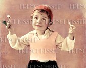 Instant Download Daisy Petal Plucker SHE LOVES ME No. 2 Altered French postcard Digital Scan