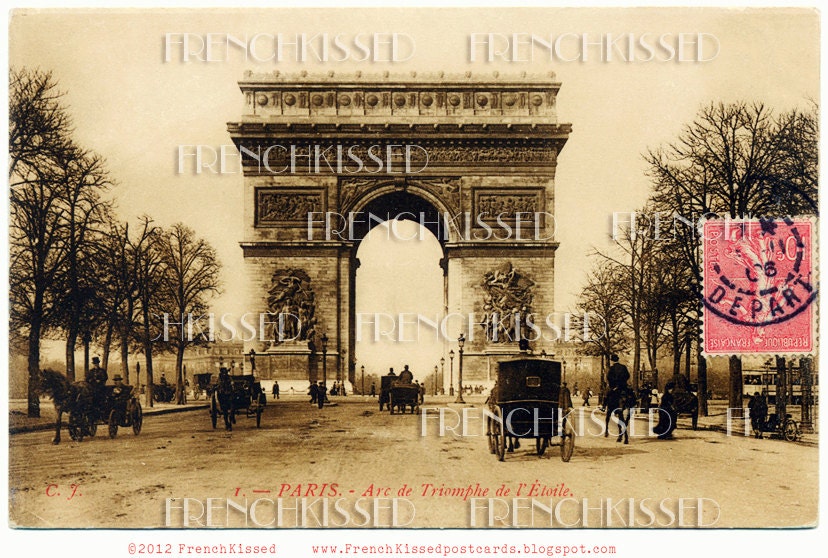 Instant Download Arc de TRIOMPHE Antique PARIS souvenir French 1906 postcard Wall Art DIGITAL scan