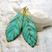 boho Leaf earrings turquoise mint Bohemian jewelry metal Feather earrings Patina earrings dangle