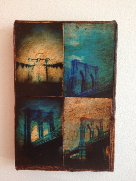 Wall Art -  Blue Brooklyn Bridge Photo collage -  4x6
