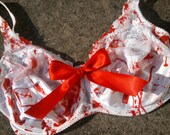 ZOMBIE BRIDE halloween blood splattered bra top big red bow 32 - 34 inch bust G / H cup slasher movie horror
