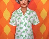 vintage 70's polo shirt pink green palm trees blouse short sleeve button down Large preppy women