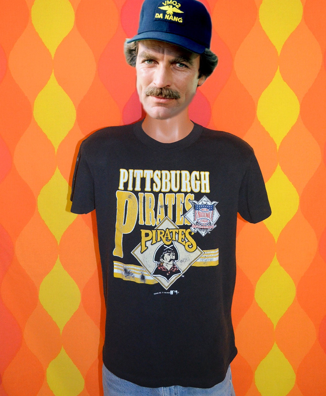 vintage 90s t-shirt pittsburgh PIRATES mlb baseball black tee Medium Large soft thin