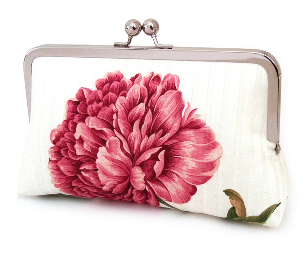 Pink peony clutch bag : Silk-lined purse, wedding accessory, bridesmaid gift, bridal clutch, gift box