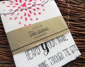 TEA Towel in Cotton Linen With Inspirational Happiness Quote
