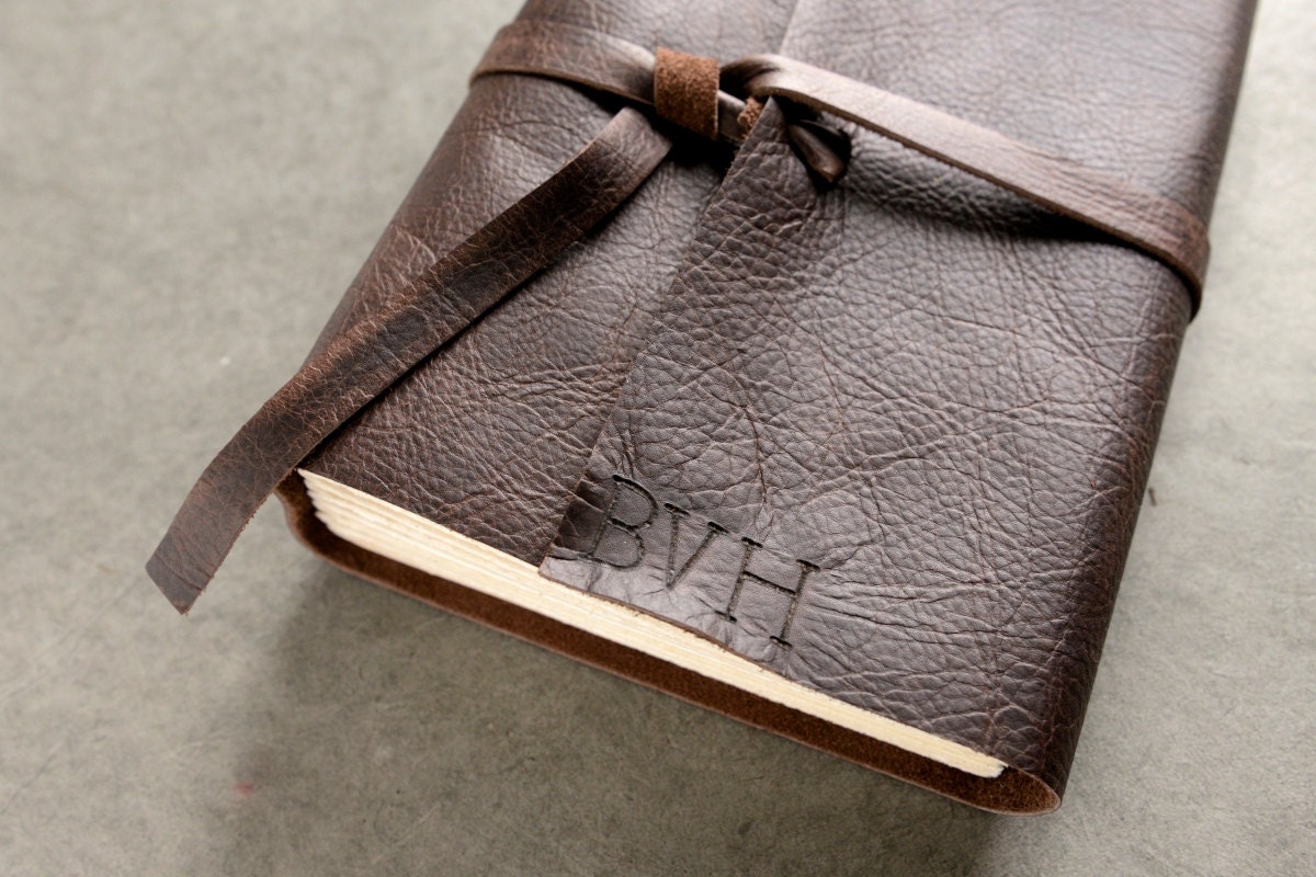 6x8 Leather Journal or Sketchbook - Initials - Dark Brown