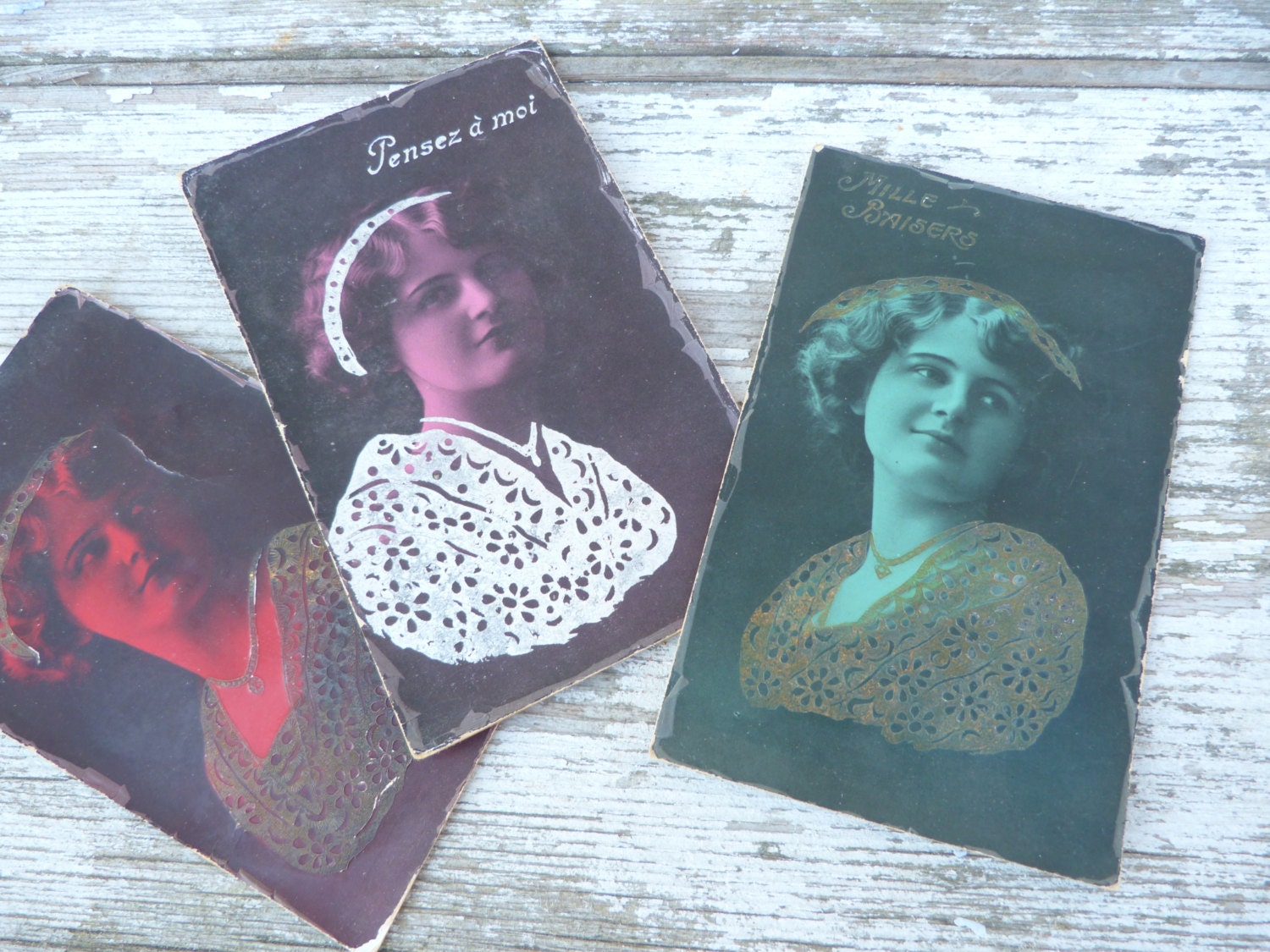 Vintage 1900/1910 batch of 3 colored postcard