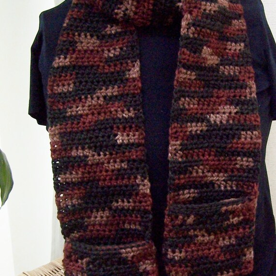 Crocheted Pocket Scarf Earth Tones by JadeRoseBoutique on Etsy