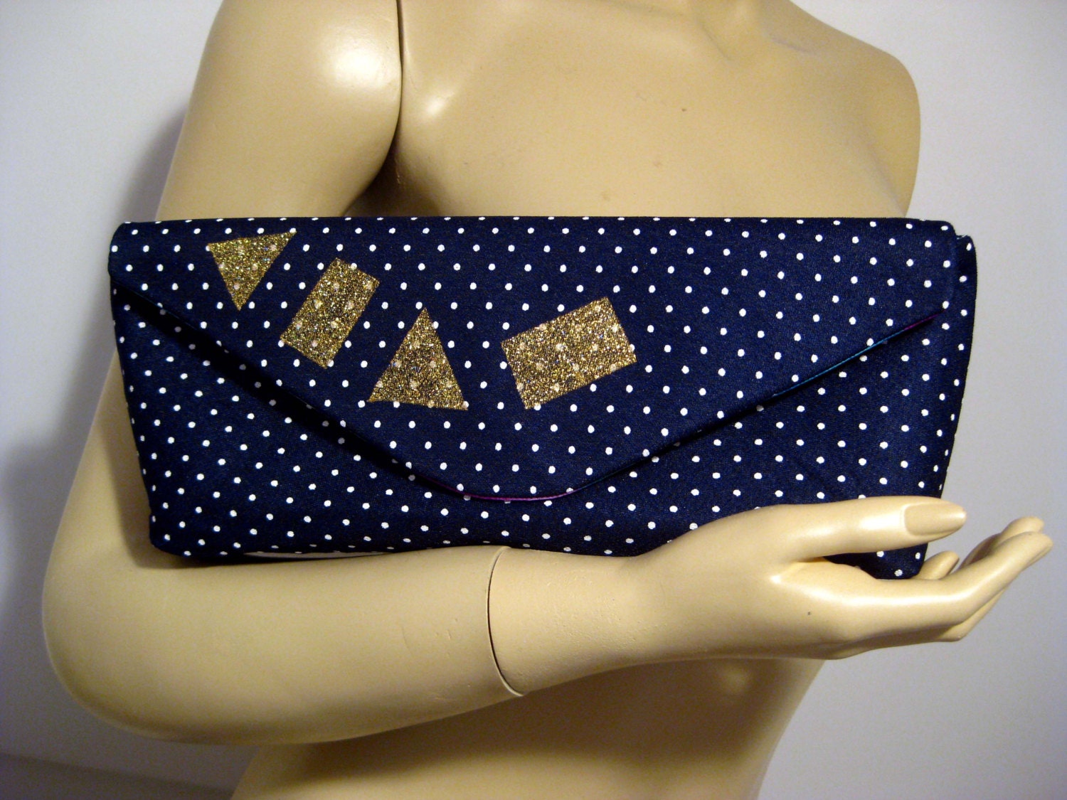 Upcycled Polka Dot Clutch with Hand Painted Abstract Glitter Design
