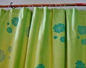 Bright Green Shower Curtain with Crassula Print in Aqua and Teal
