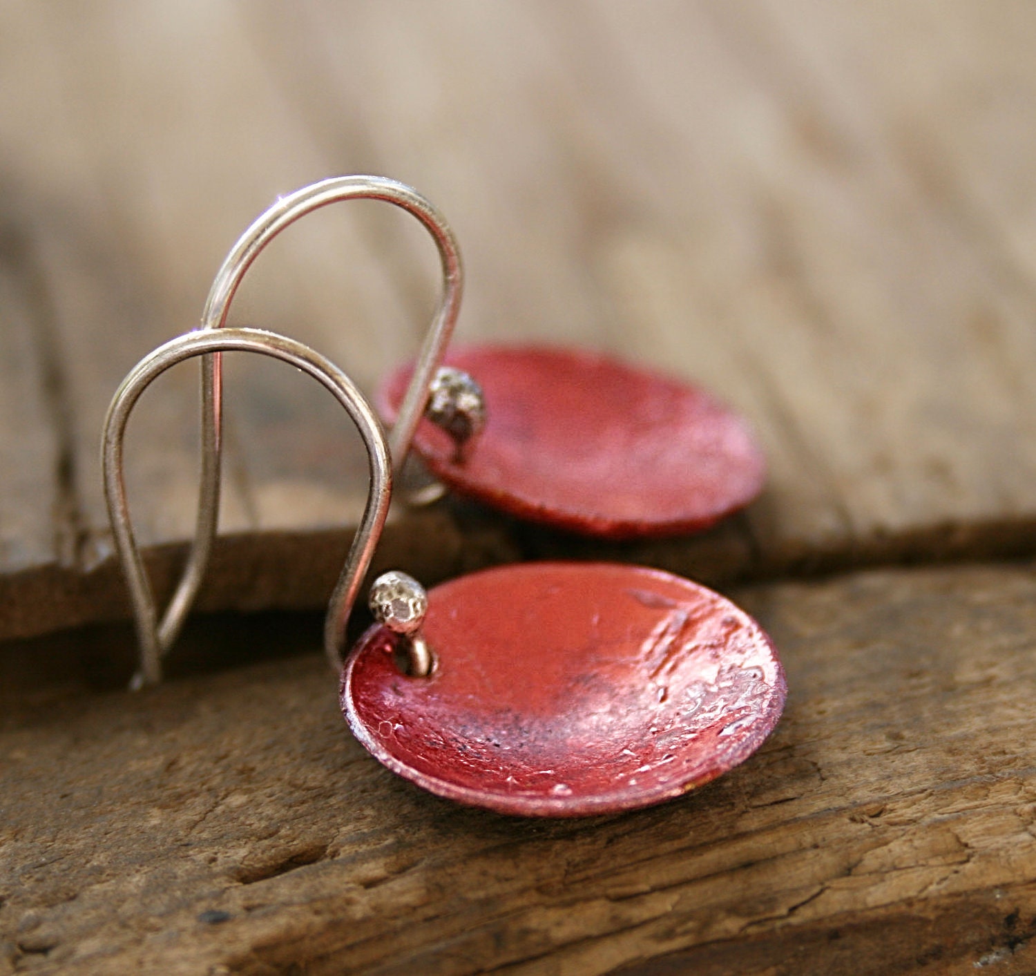 Heat treated domed copper circles sterling silver fashion dangle earrings seven jewelry