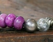 Chunky Suglite, glass silver beads Black gunmetal chain fashion Statement OOAK Necklace Seven jewelry