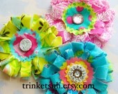 Looped Flowers with Rhinestone Gem Centers Embellishment Set