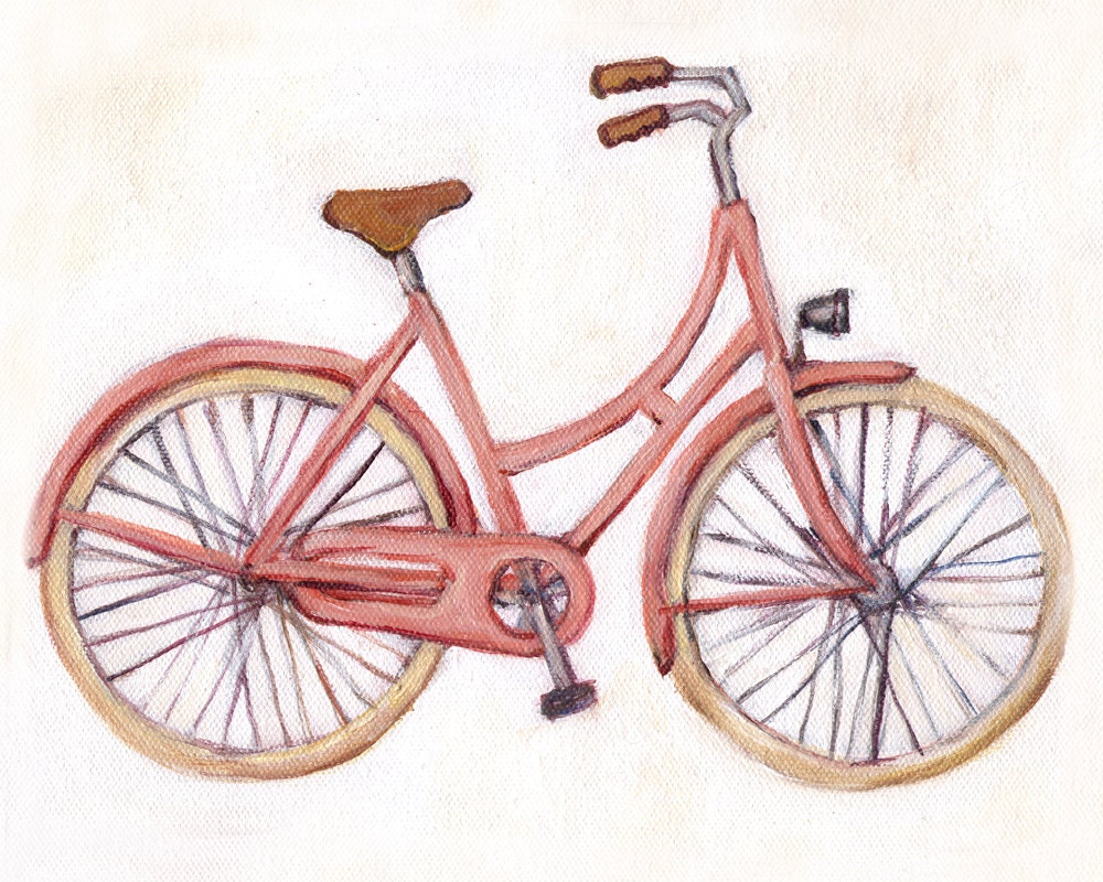 Pink Bicycle - 5x7 Print - Bike Illustration