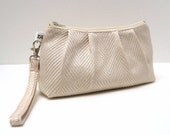 Clutch Purse Rectangle Wristlet - Herringbone in Ivory Cream