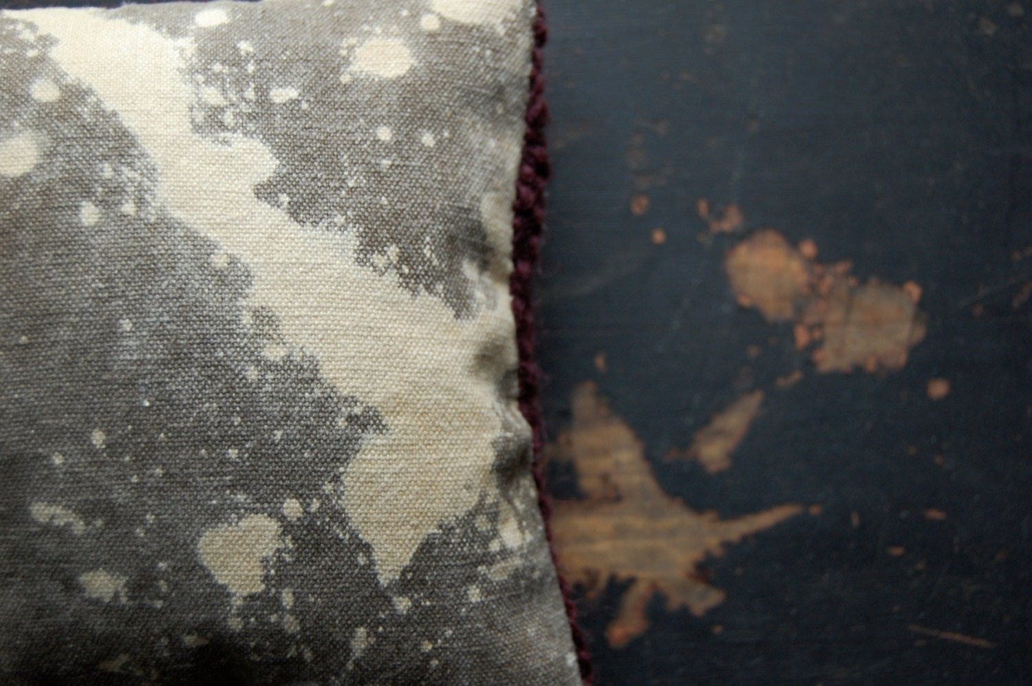 faded hand dyed cushion with hand knit