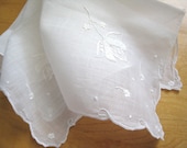 White Vintage Handkerchief Embroidered White Applique Elegant Circa 1930