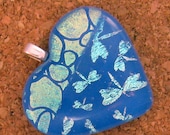 Dragonfly Dichroic Heart Pendant, Fused Glass Heart, Fused Glass Jewelry, Dichroic Jewelry, Dichroic Dragonflies