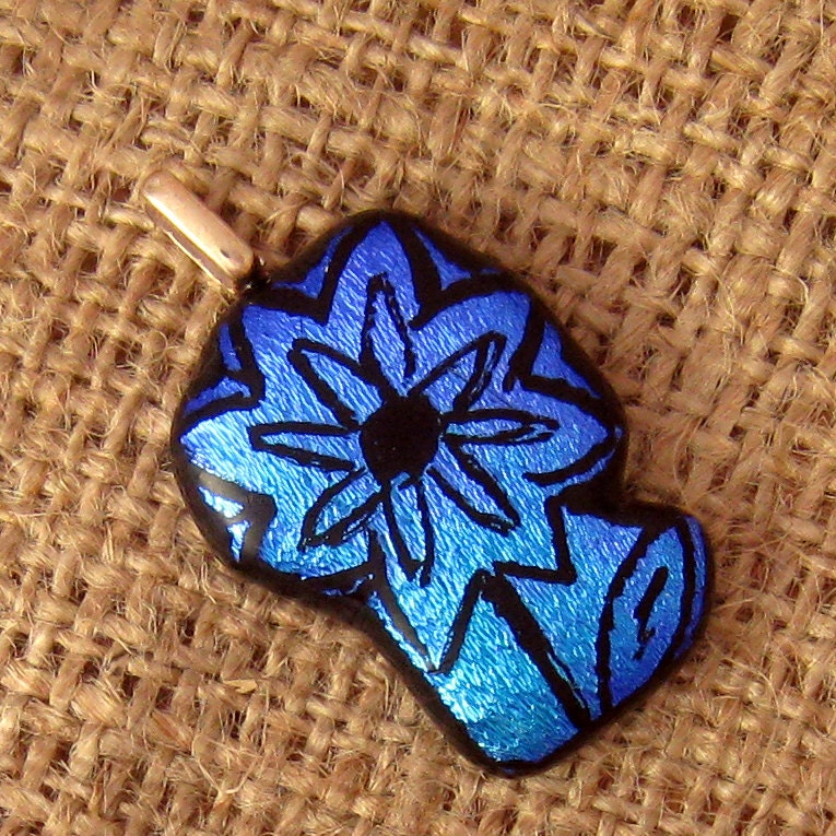 Etched Flower Pendant, Dichroic Flower Pendant, Fused Glass Jewelry, Etched Pendant