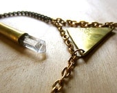 Quartz Hammered Triangle Necklace --- Brass Handmade --- Crystal Point Magic Gold Geometric