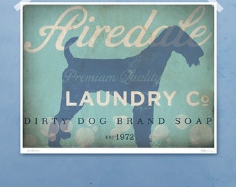 Airedale laundry company laundry room artwork giclee archival signed artists print 8 x 10