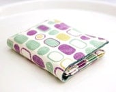 Credit Card and ID Wallet - Purple Spots Print - Repurposed Cotton Fabric and Vinyl Identification Window Card Holder
