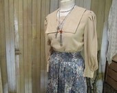 Vintage Sailor Blouse Middy  Light tan nautical top tea color S M