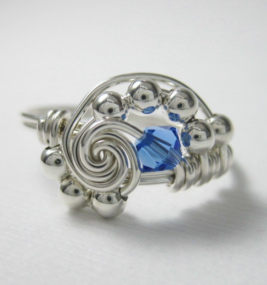 Personalized Birthstone Ring in Pi -- Wire Wrapped Ring Sterling Silver - All Birthstones Available